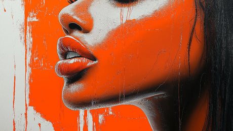 Abstract portrait design file showing vibrant orange street art pattern with urban style details