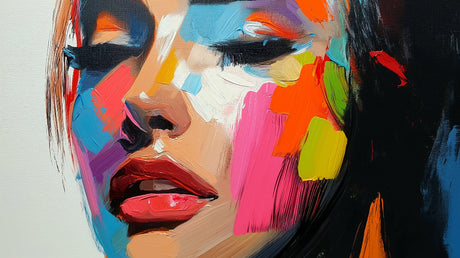 Abstract Portrait design file showing vibrant face artwork with bold colors and expressive brushstrokes
