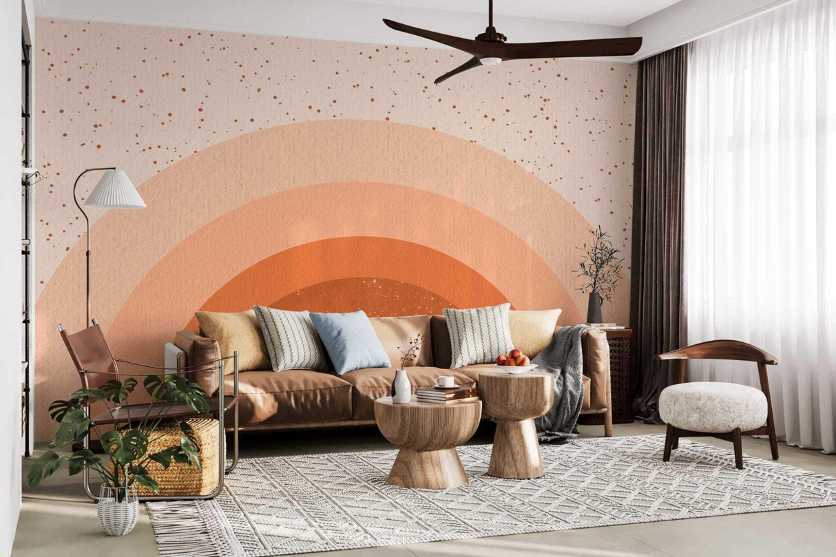 Abstract Mural Wallpaper | Terracotta Sunset with Dotted Sky