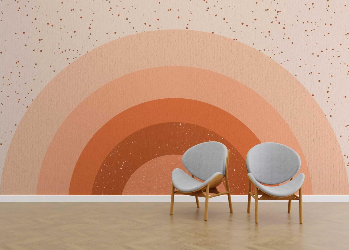 Abstract Mural Wallpaper | Terracotta Sunset with Dotted Sky