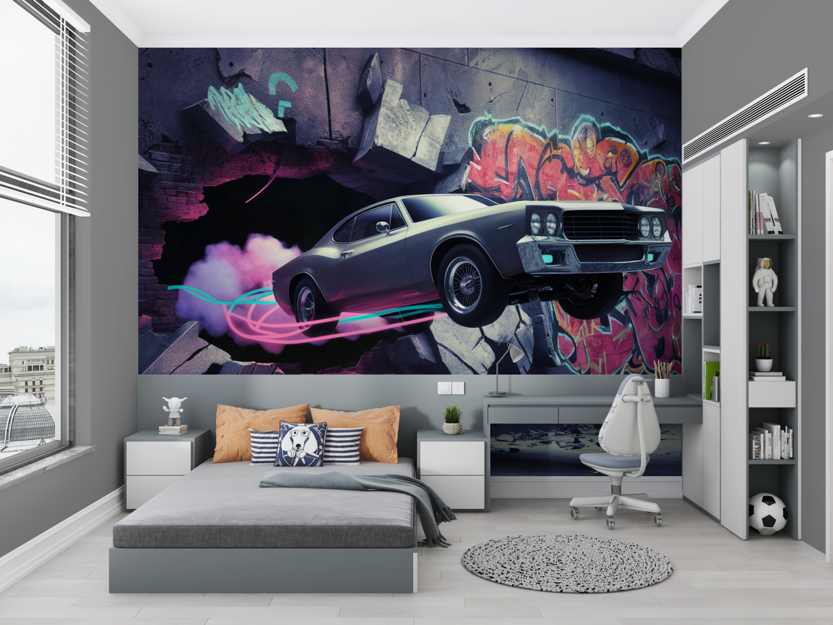 Sports Car Mural Wallpaper | Urban Graffiti Design