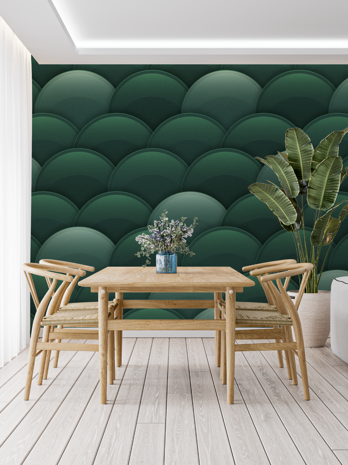 Geometric Mural Wallpaper | Green Art Deco Scales Pattern