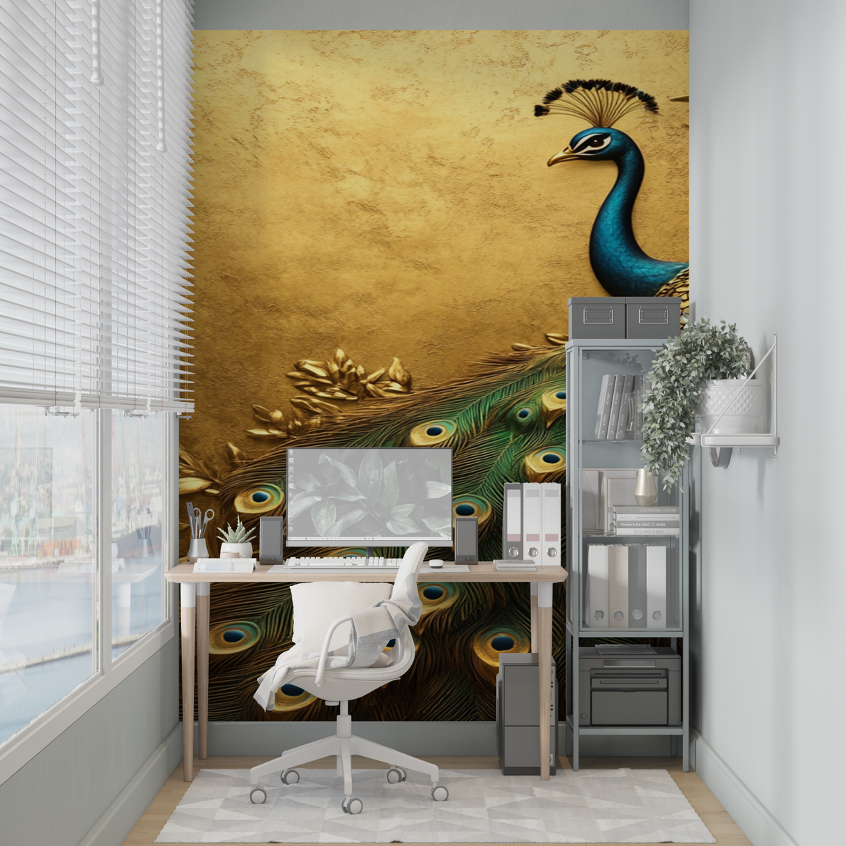 Peacock Mural Wallpaper | Luxury Gold and Emerald Design