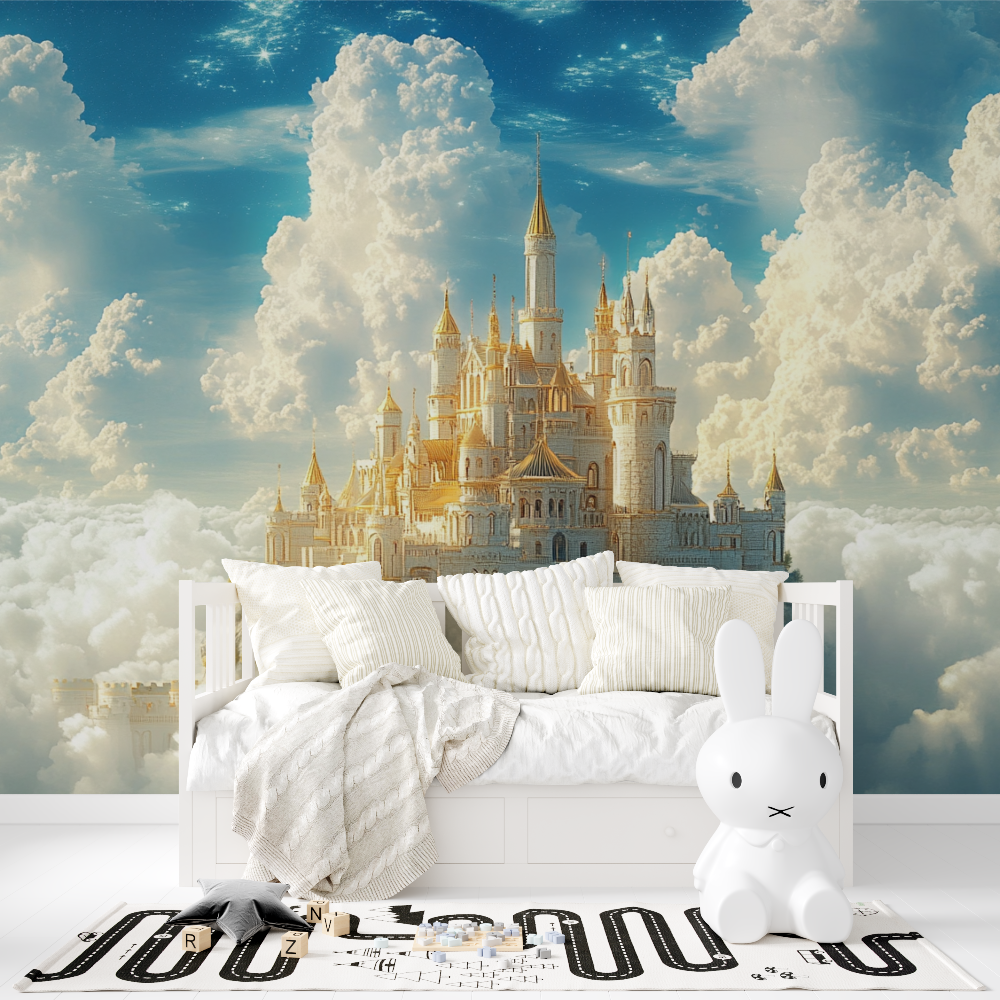 Fantasy Castle Mural Wallpaper | Golden Palace in Cloud Kingdom