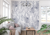 Tropical Line Art Mural Wallpaper | Blue Palm and Monstera Pattern