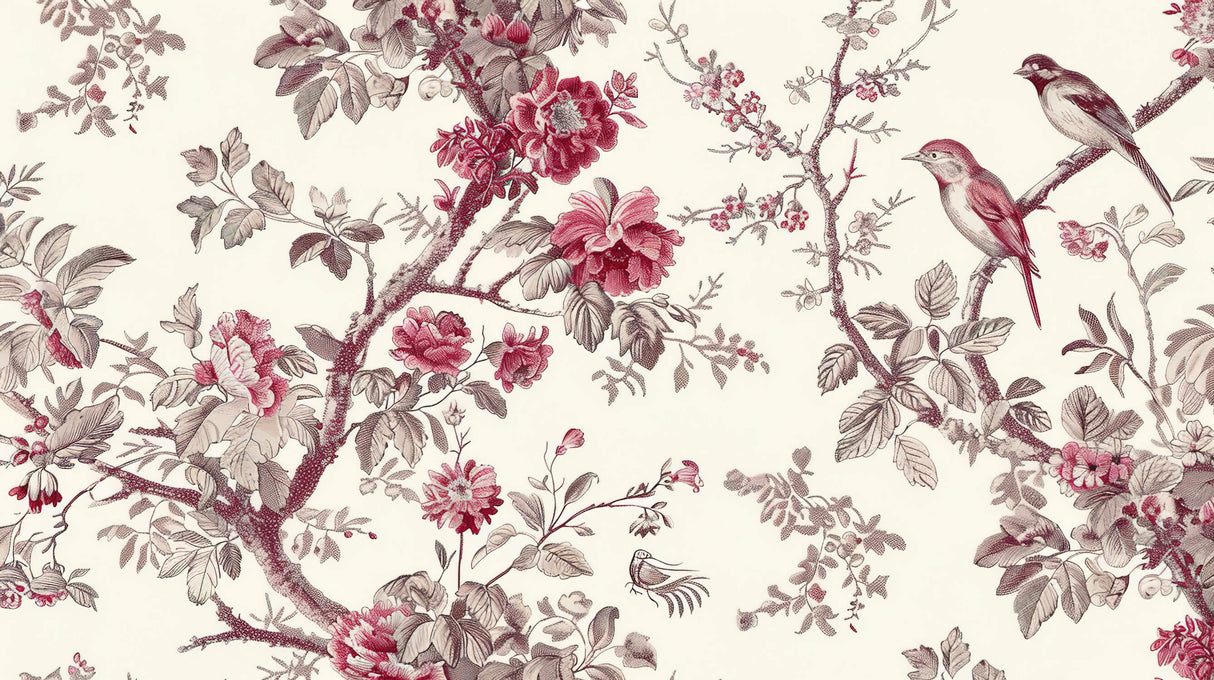 Floral Mural Wallpaper | Vintage Rose and Bird Design