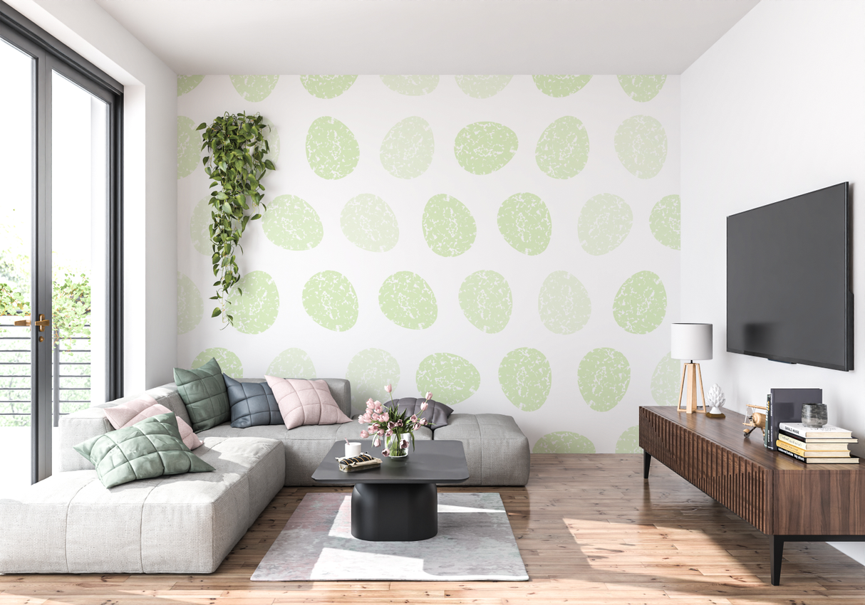 Geometric Mural Wallpaper | Soft Green Circles Pattern