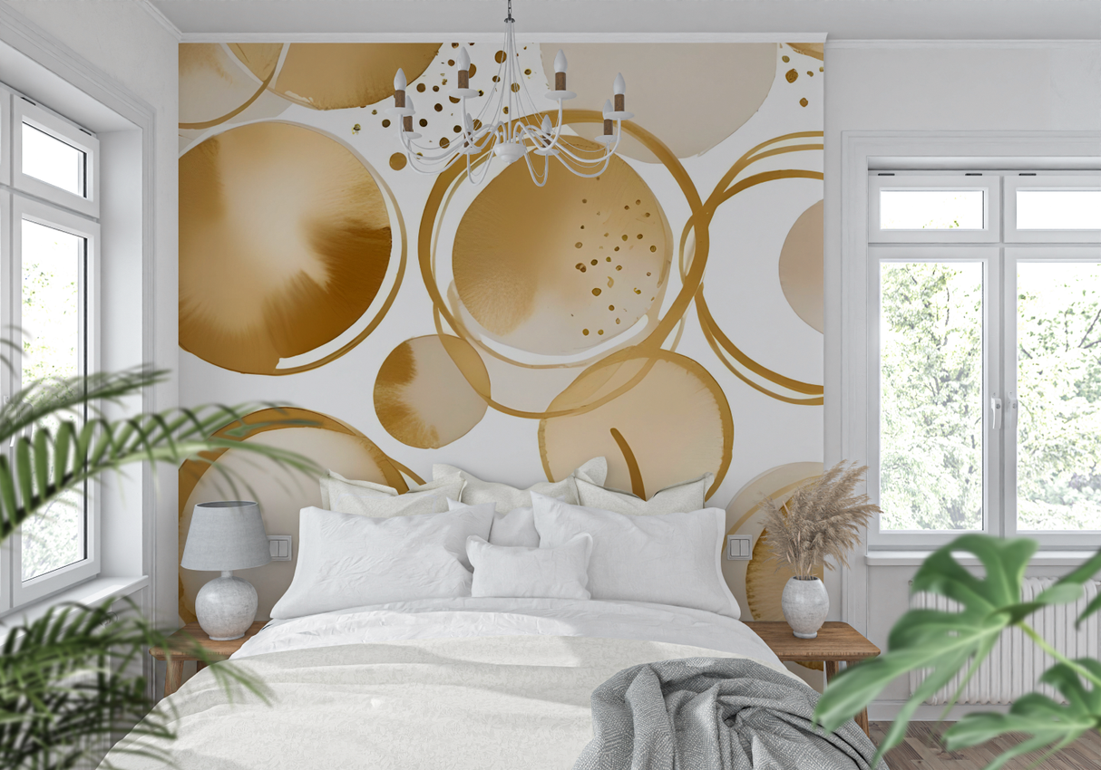 Geometric Mural Wallpaper | Gold Circular Abstract Design