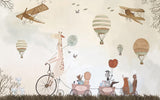 Adventure mural wallpaper design file showing full pattern of hot air balloons, planes and safari animals