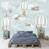 Adventure wallpaper with hot air balloons in a modern playroom setting