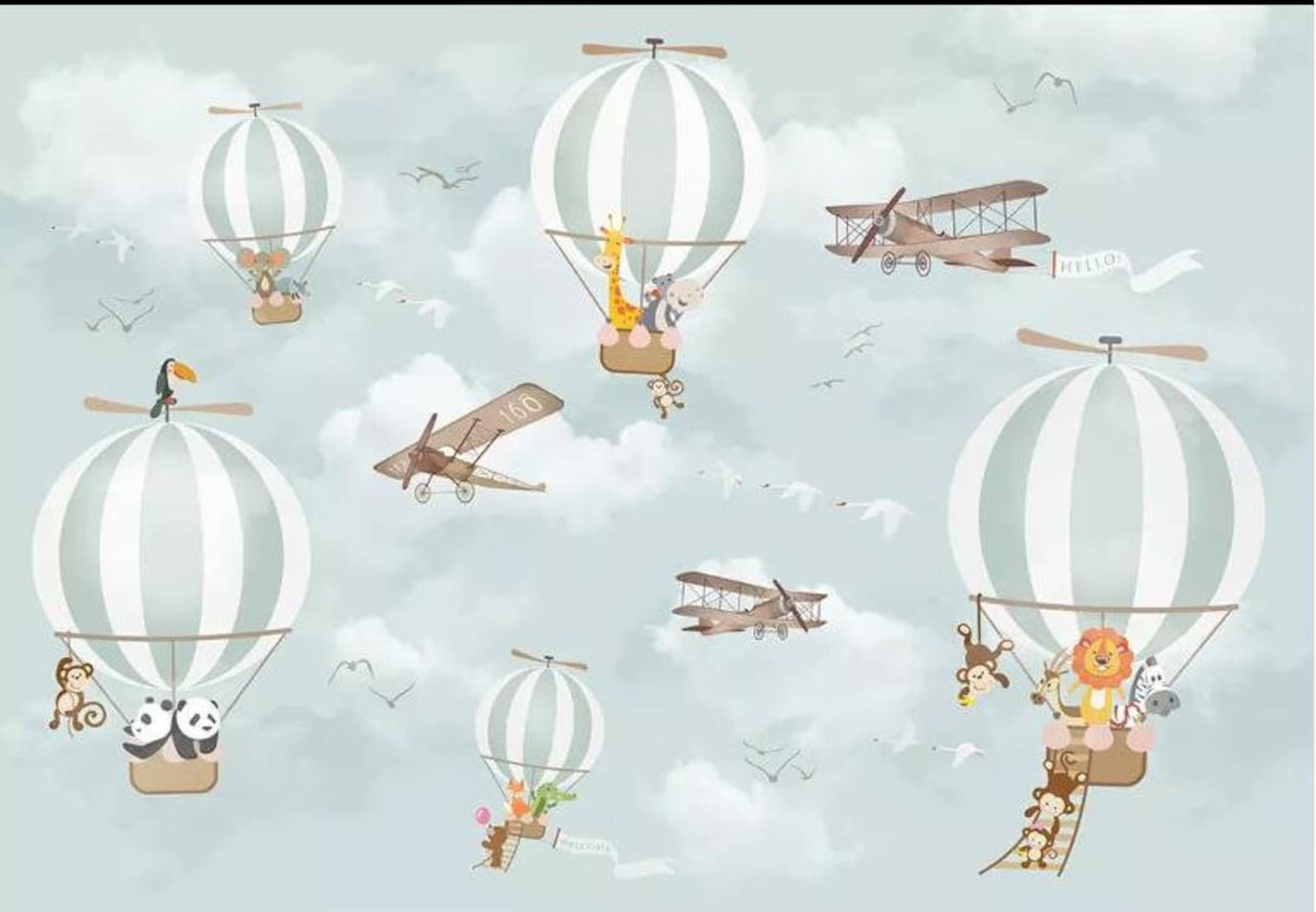 Hot air balloon and safari animals design file showing full pattern detail