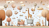 Safari adventure wallpaper design file showing detailed hot air balloons and playful animals pattern