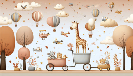 Safari adventure wallpaper design file showing detailed hot air balloons and playful animals pattern