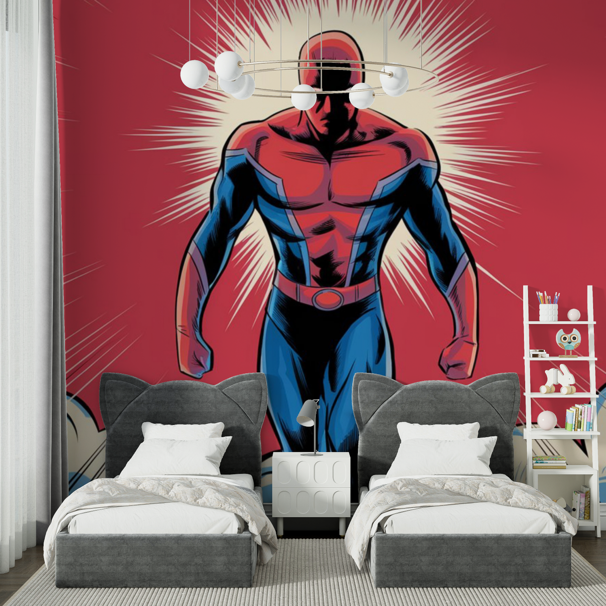 Superhero Mural Wallpaper | Comic Book Art Style in Red and Blue
