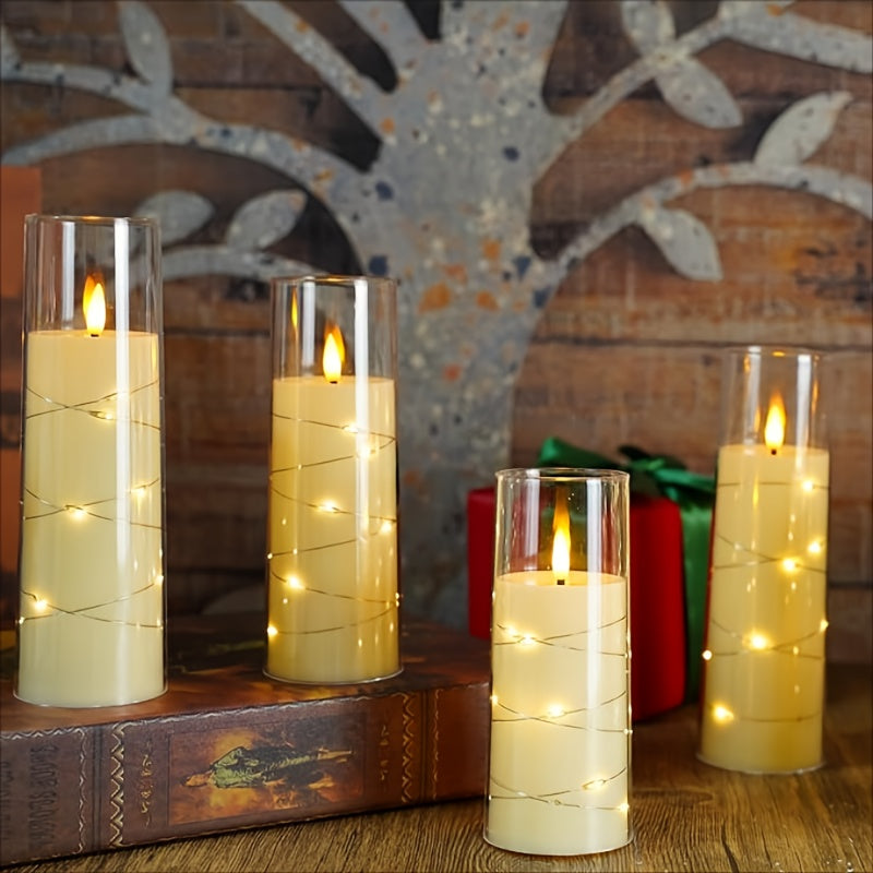 LED Flameless Candles Set  Glass Cylinder With Fairy Lights - Product detail 4