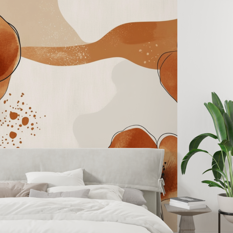 Floral Mural Wallpaper | Terracotta Watercolor Boho Design