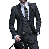 Luxury Three-Piece Suit  Burgundy Satin with Black Lapels - Product detail 4
