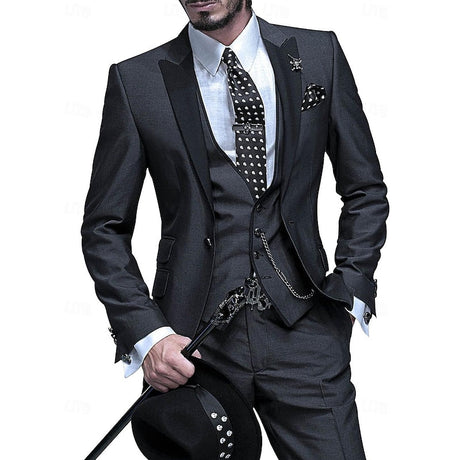 Luxury Three-Piece Suit  Burgundy Satin with Black Lapels - Product detail 11