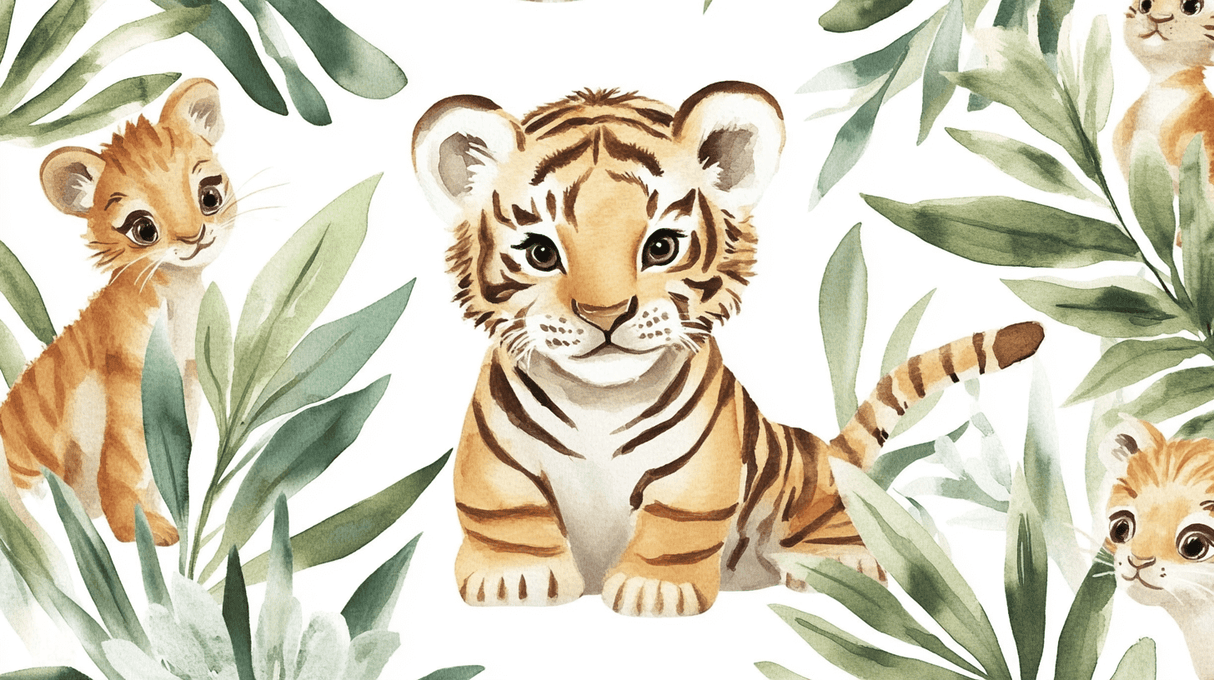 Tiger Mural Wallpaper | Watercolor Jungle Friends Design