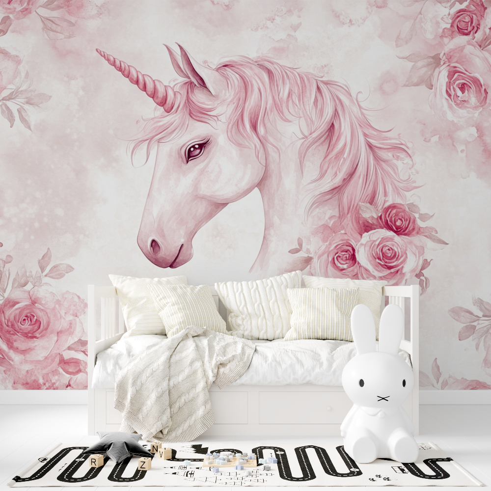 Unicorn Mural Wallpaper | Pink Floral Fantasy Design