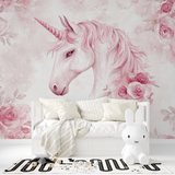 Unicorn Mural Wallpaper | Pink Floral Fantasy Design