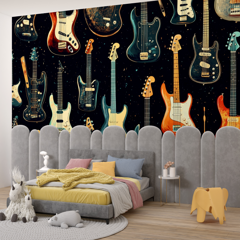 Music Mural Wallpaper | Electric Guitar Collection on Night Sky