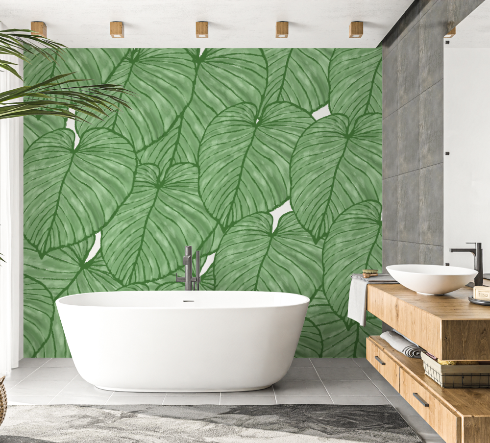 Monstera Mural Wallpaper | Tropical Green Leaf Pattern