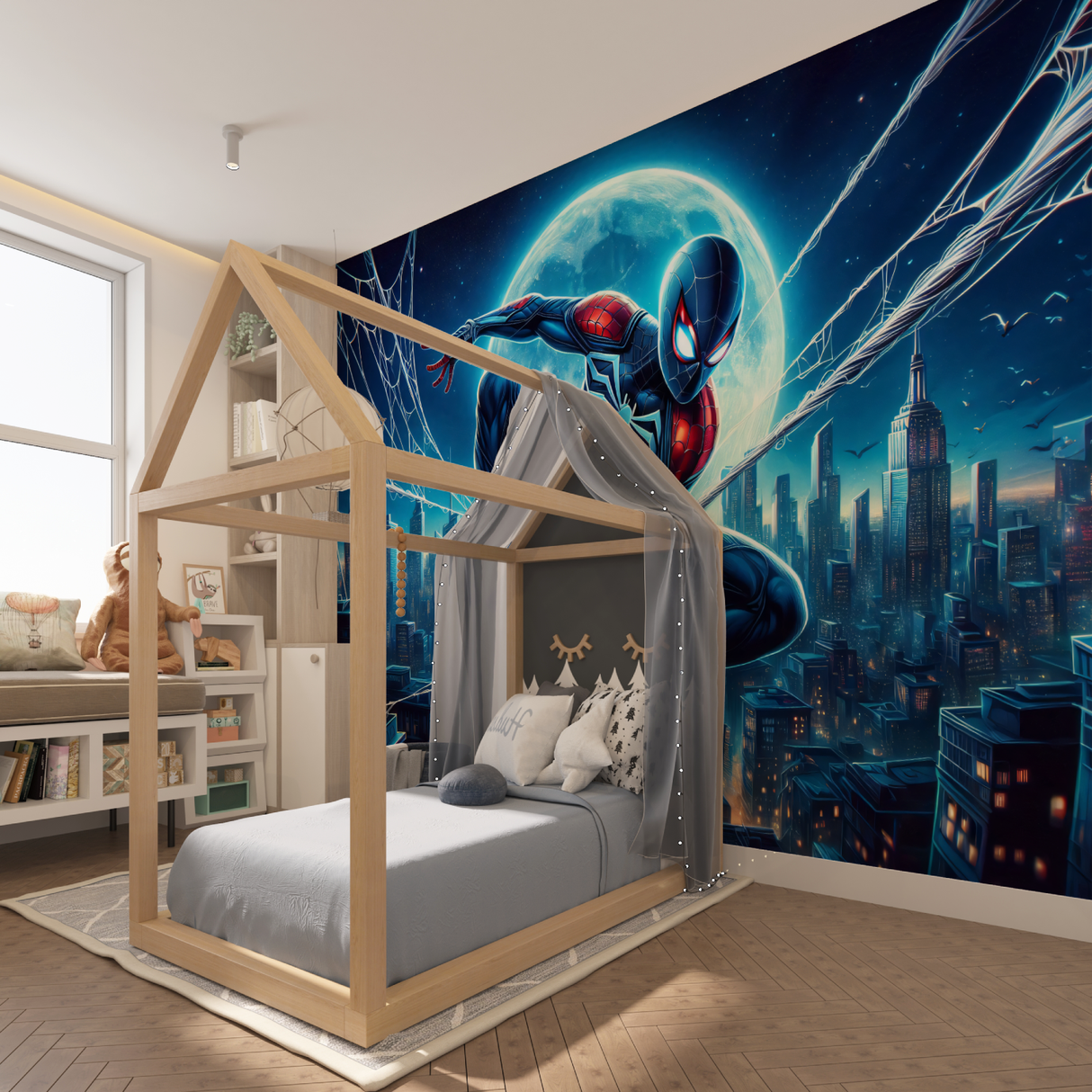 Superhero Mural Wallpaper | Spider Web Night Scene