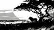 Black and white lion mural wallpaper creating dramatic impact in a modern minimalist living room with clean furniture lines