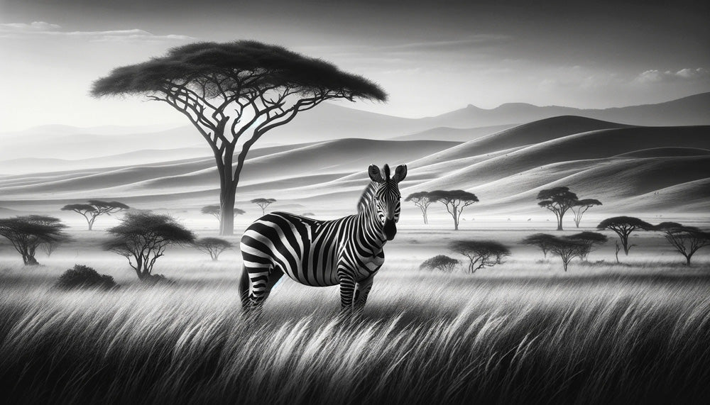 Zebra savanna wallpaper design file showing detailed monochrome pattern with dramatic contrast