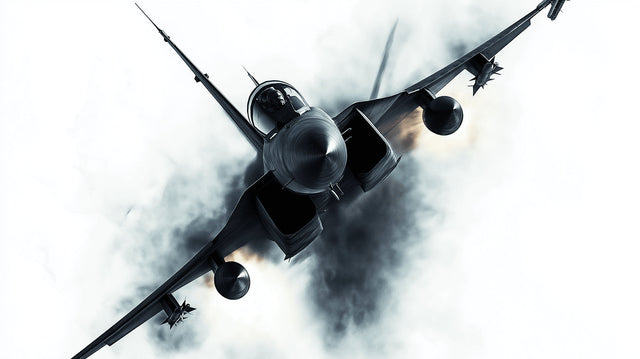 Modern Fighter Jet wallpaper creating dramatic impact in a sleek home office with black and white decor
