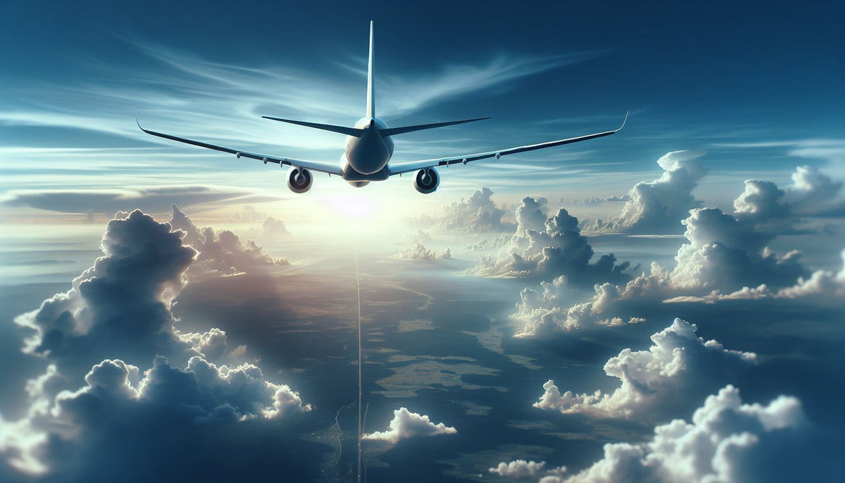 Airplane wall mural design file showing detailed aircraft soaring through clouds pattern
