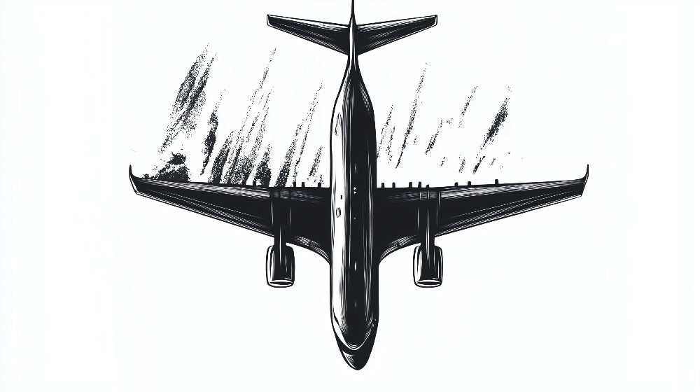 Black and white aviation design file showing detailed airplane illustration with artistic brush strokes