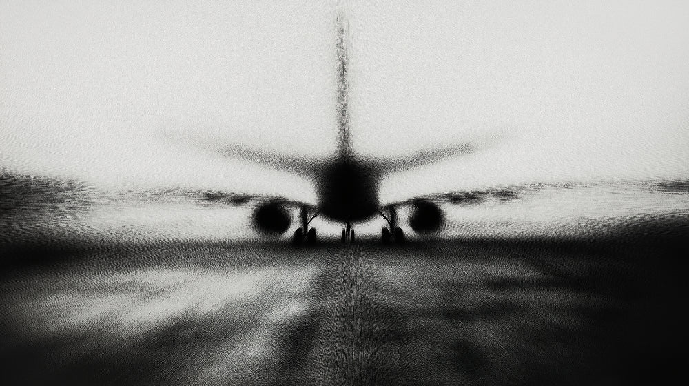 Black and white airplane wallpaper design file showing detailed motion blur effect and contrast