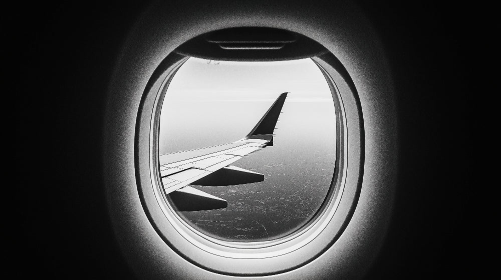 Black and white airplane window design file showing detailed monochrome aviation pattern