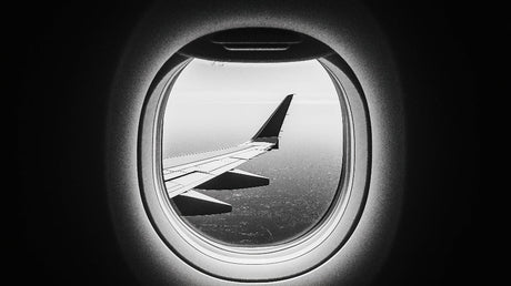 Black and white airplane window design file showing detailed monochrome aviation pattern