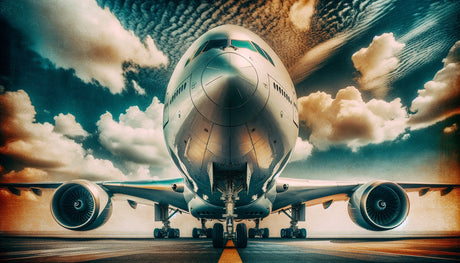 Airplane wallpaper design file showing detailed front view aircraft against vibrant sunset sky