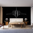 Modern Airplane Line Art Wallpaper creating dramatic contrast in a minimalist home office setup