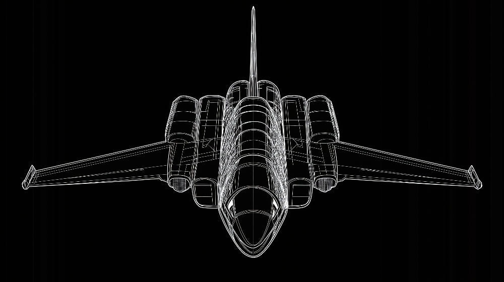 Airplane Line Art Wallpaper design file showing detailed technical drawing on black background