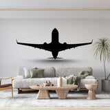 Modern Airplane Wallpaper displayed in a bright, contemporary living room with minimalist furniture