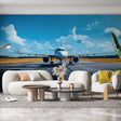 Modern Airplane Wallpaper displayed in a bright contemporary office space, showing how the aviation design creates depth