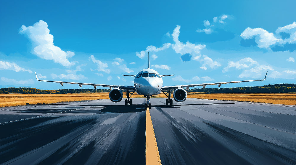Aircraft Wallpaper design file showing detailed runway scene with commercial airplane against blue sky