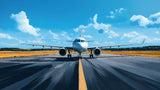 Aircraft Wallpaper design file showing detailed runway scene with commercial airplane against blue sky