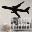 Modern Airplane Wallpaper displayed in a bright kids bedroom, showing black aircraft silhouette against beige background