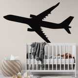 Modern Airplane Wallpaper displayed in a bright kids bedroom, showing black aircraft silhouette against beige background
