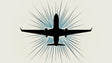 Modern Airplane Wall Mural in sleek home office space, black silhouette design with blue rays creating dynamic focal point