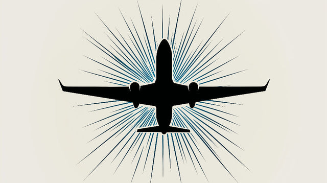 Modern Airplane Wall Mural in sleek home office space, black silhouette design with blue rays creating dynamic focal point