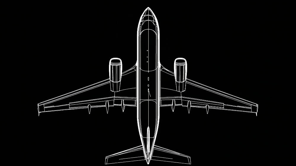 Airplane line art wallpaper design file showing detailed technical drawing on black background