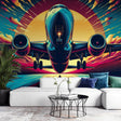 Modern Airplane Pop Art Wallpaper creating a bold statement in a minimalist living room with natural lighting