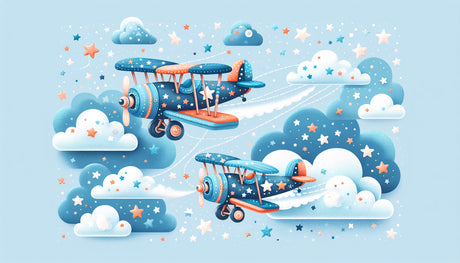 Airplane wallpaper design file showing detailed pattern of vintage planes and starry night sky